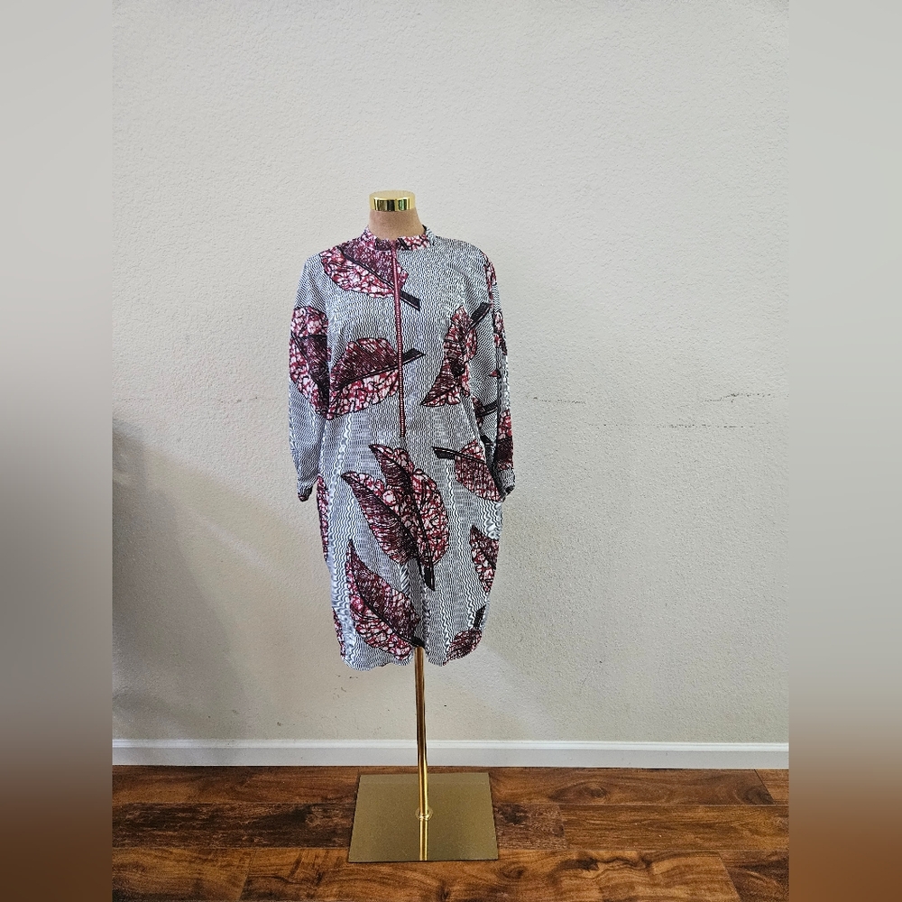 Orginal Ghanian Silver Mock Neck Long Sleeve Dress for Work